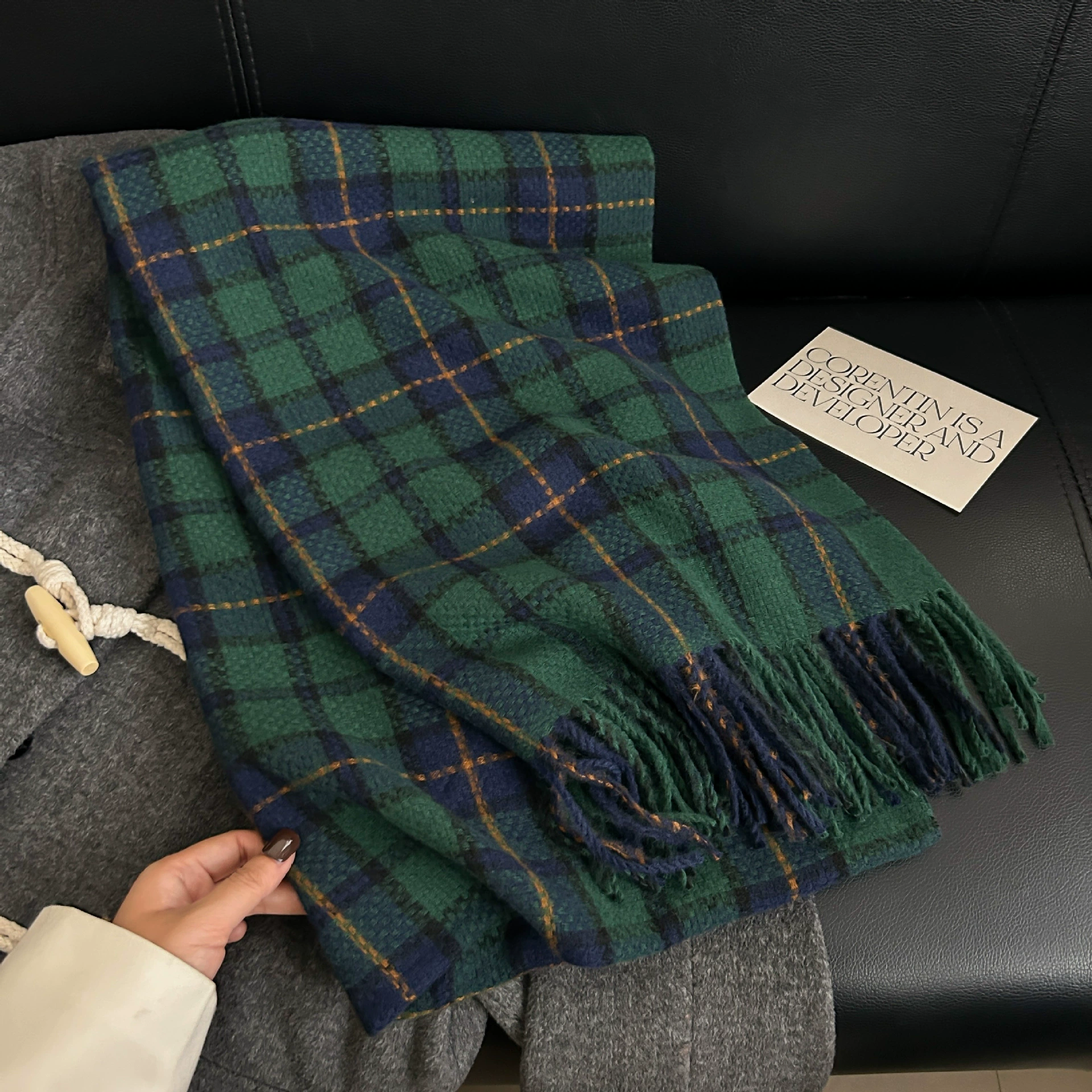 Faux Cashmere Woven Scarf with Fringe view 8