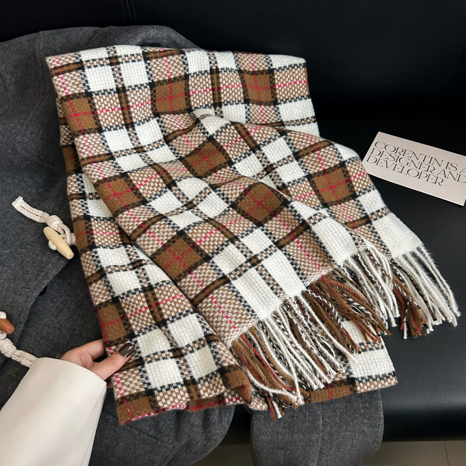 Faux Cashmere Woven Scarf with Fringe view 9