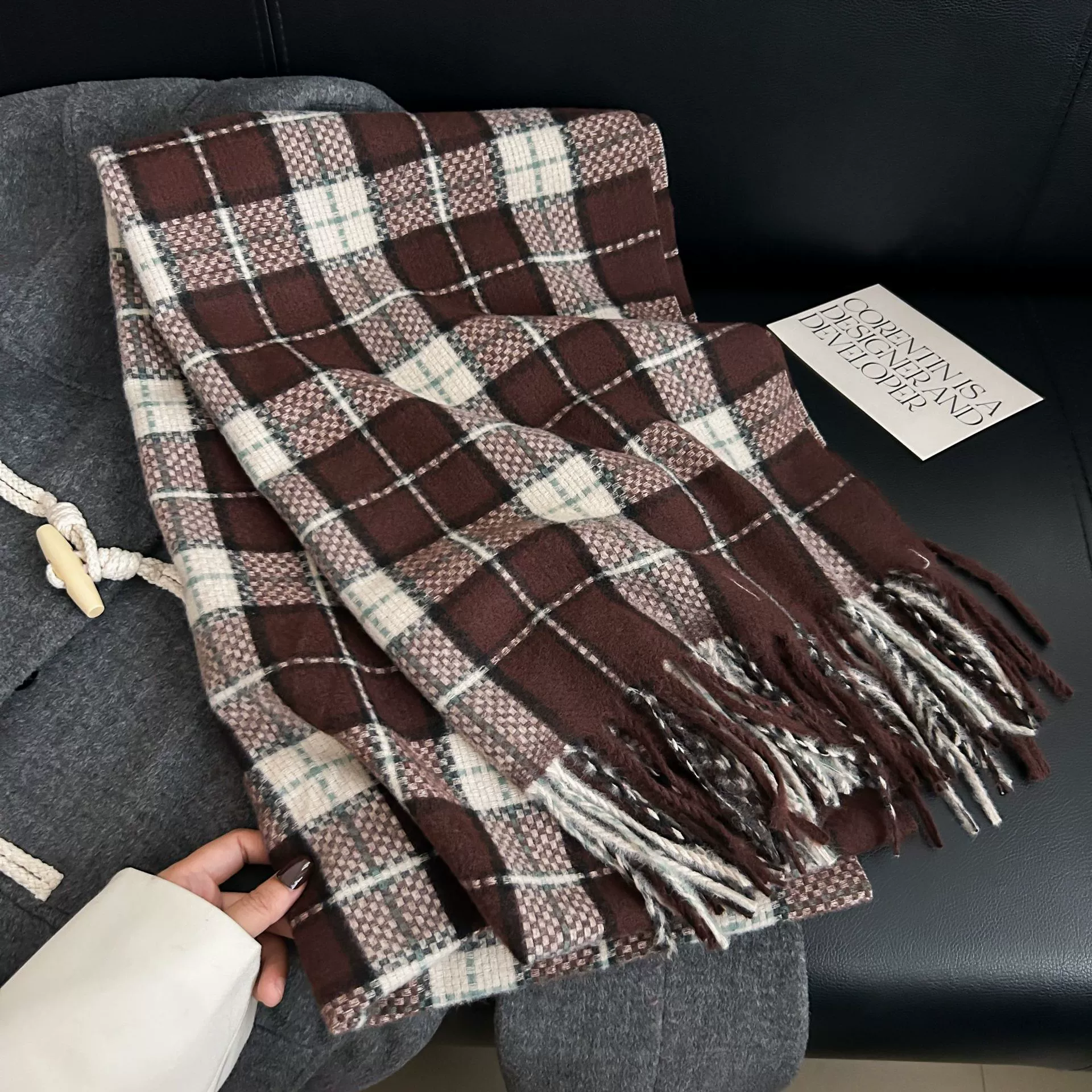 Faux Cashmere Woven Scarf with Fringe view 10