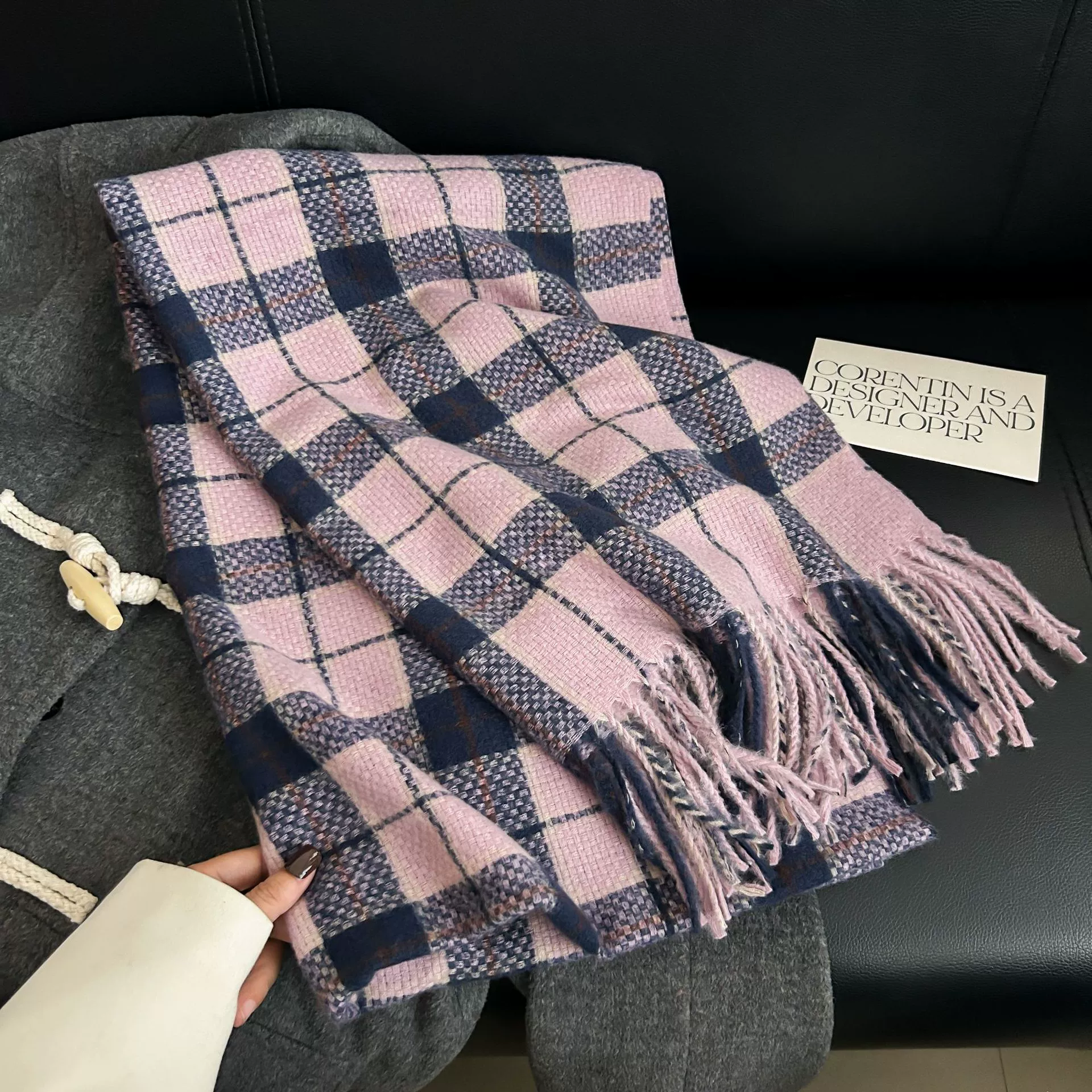Faux Cashmere Woven Scarf with Fringe view 11