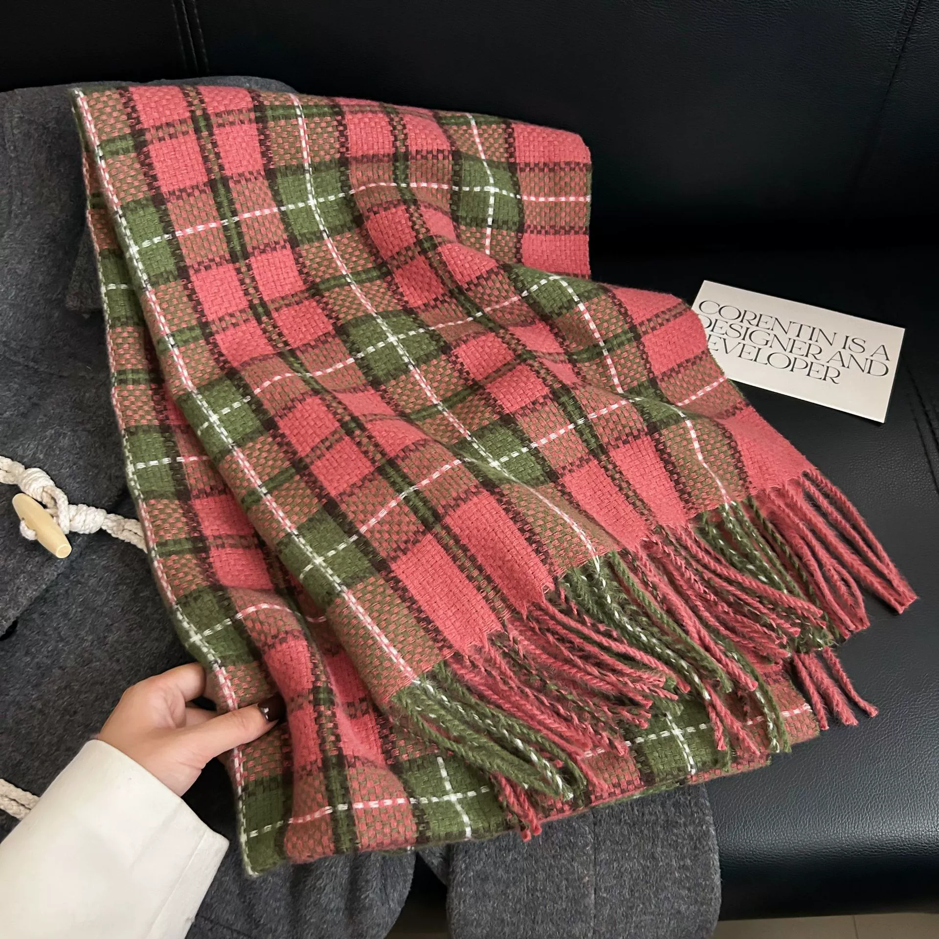 Faux Cashmere Woven Scarf with Fringe view 12