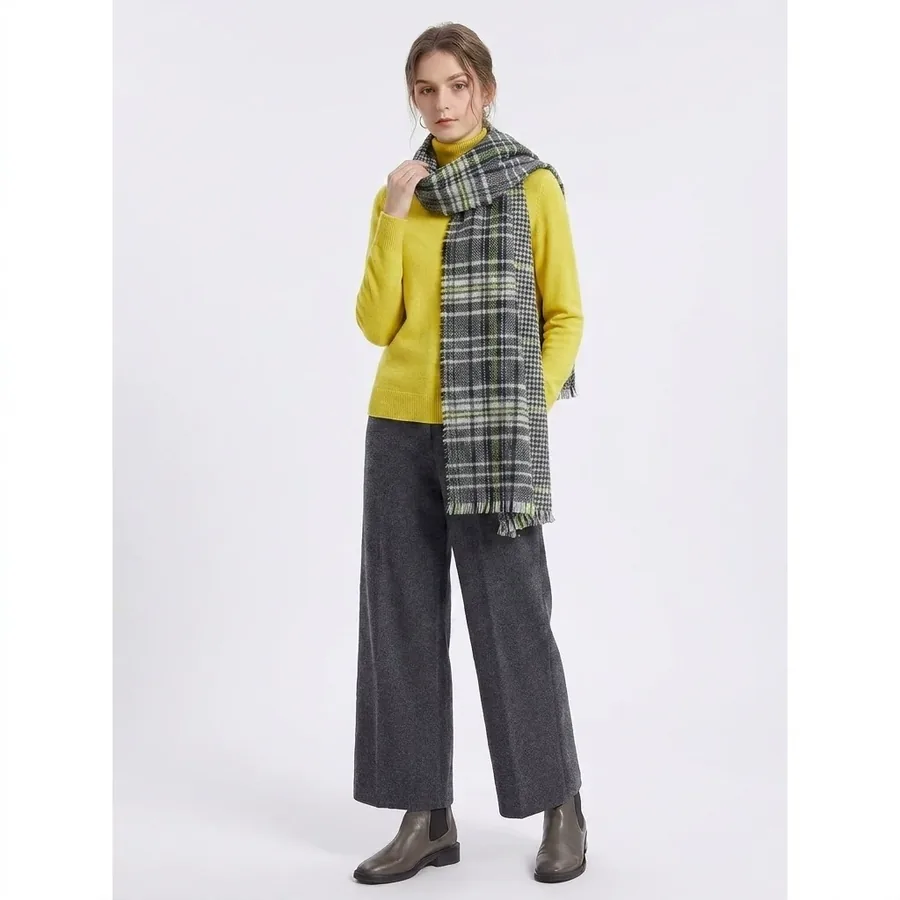 Acrylic Plaid Scarf with Fringe