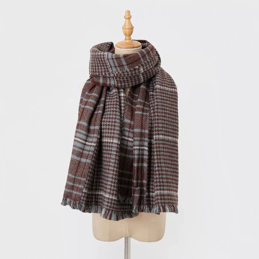 Acrylic Plaid Scarf with Fringe view 7