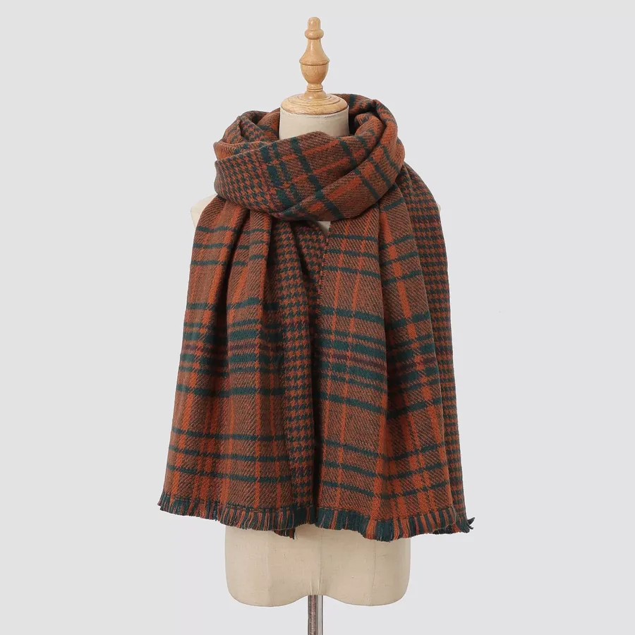 Acrylic Plaid Scarf with Fringe view 8