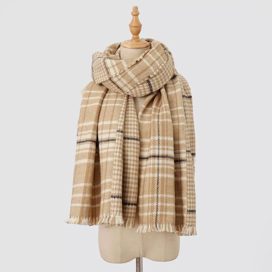Acrylic Plaid Scarf with Fringe view 9