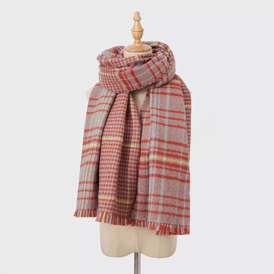 Acrylic Plaid Scarf with Fringe view 10