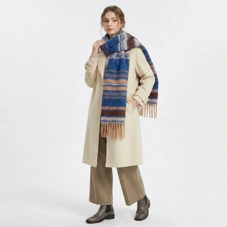 Polyester Stripe Scarf with Fringe view 2