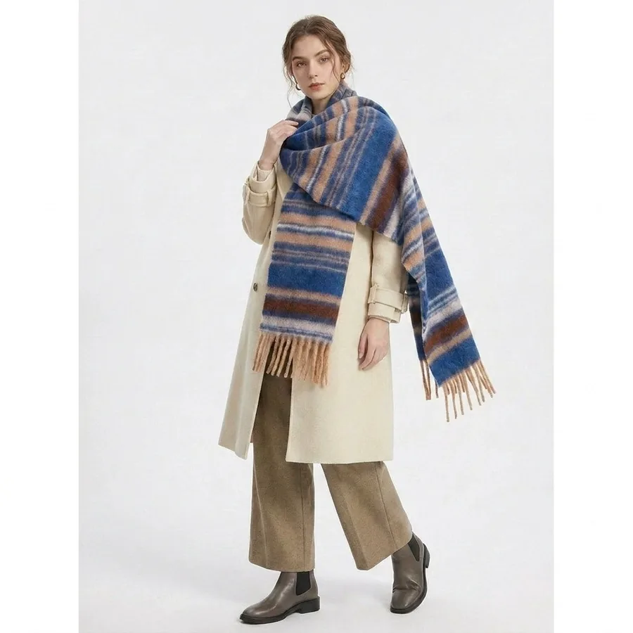 Polyester Stripe Scarf with Fringe view 3