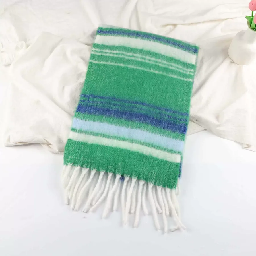 Polyester Stripe Scarf with Fringe view 6