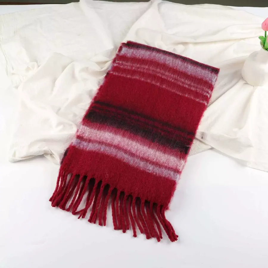 Polyester Stripe Scarf with Fringe view 7