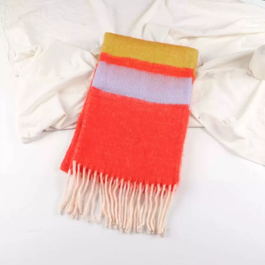 Polyester Stripe Scarf with Fringe view 9