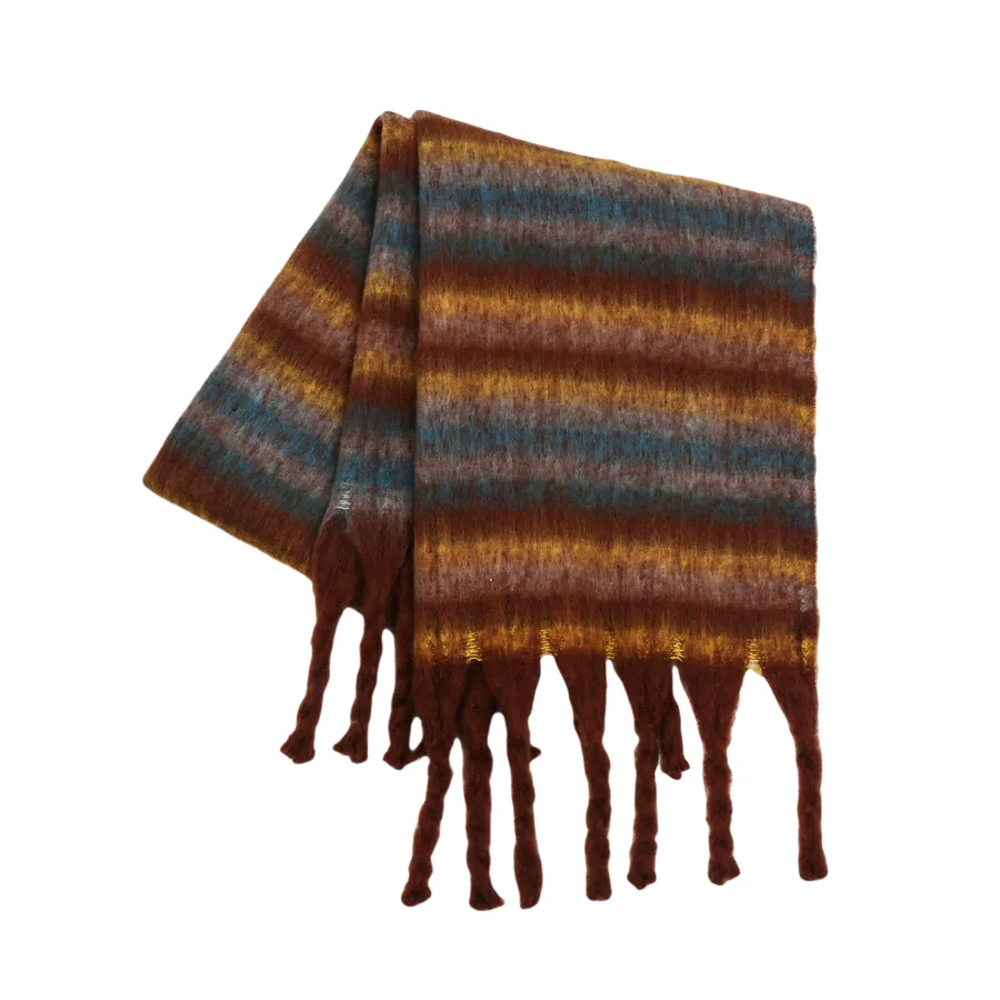 Polyester Mohair Stripe Scarf with Fringe view 6