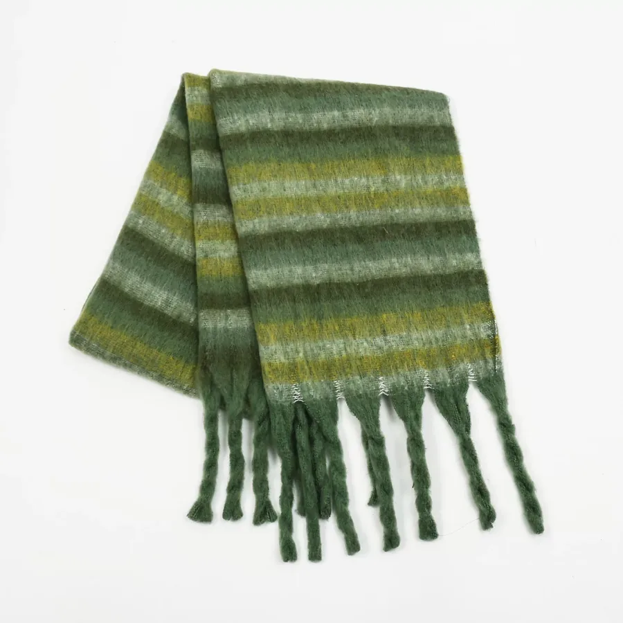 Polyester Mohair Stripe Scarf with Fringe view 7