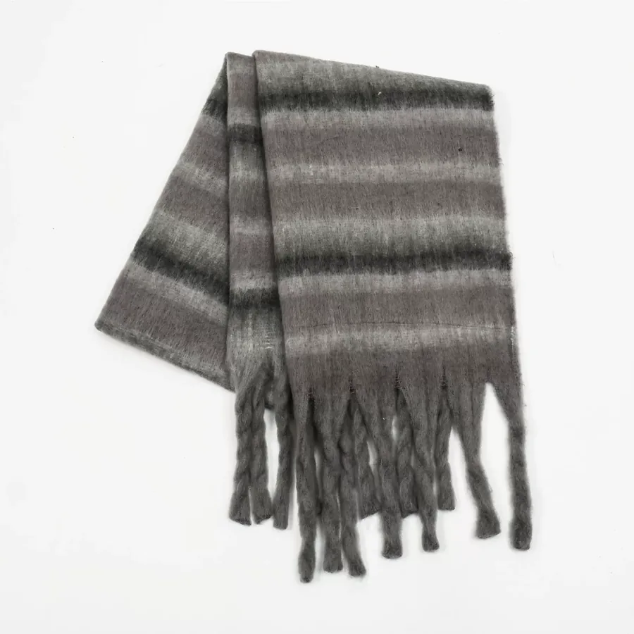 Polyester Mohair Stripe Scarf with Fringe view 8