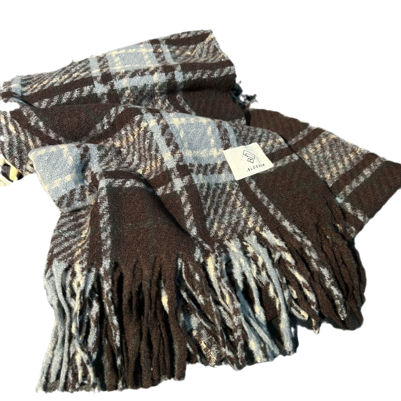Faux Cashmere Plaid Scarf with Fringe view 5