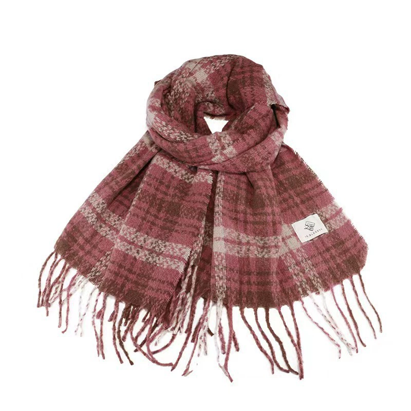 Rose Pink Plaid Faux Cashmere Scarf view 5