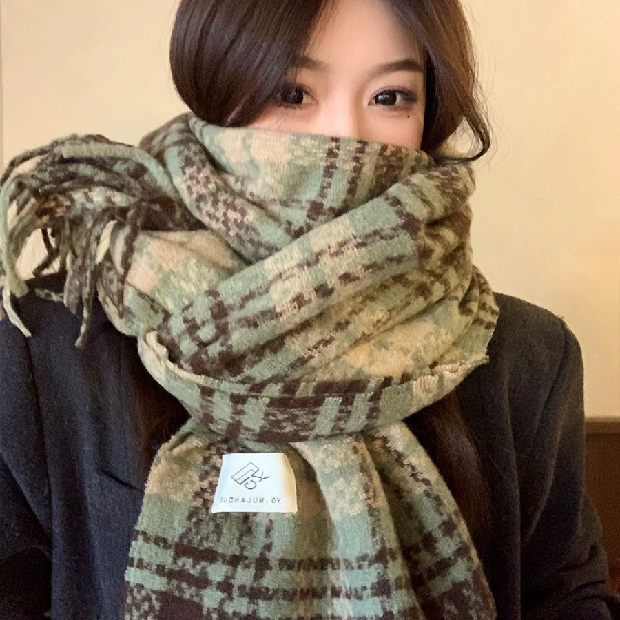 Rose Pink Plaid Faux Cashmere Scarf view 7