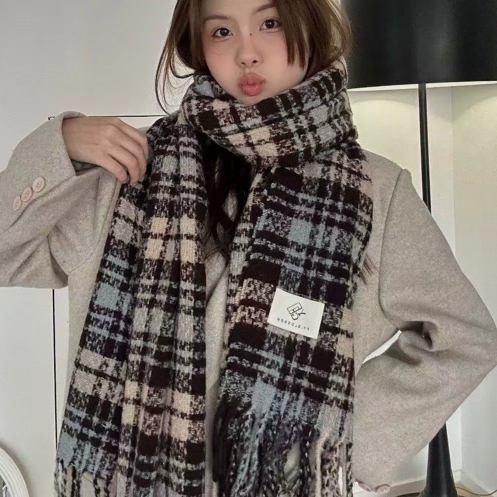 Rose Pink Plaid Faux Cashmere Scarf view 8