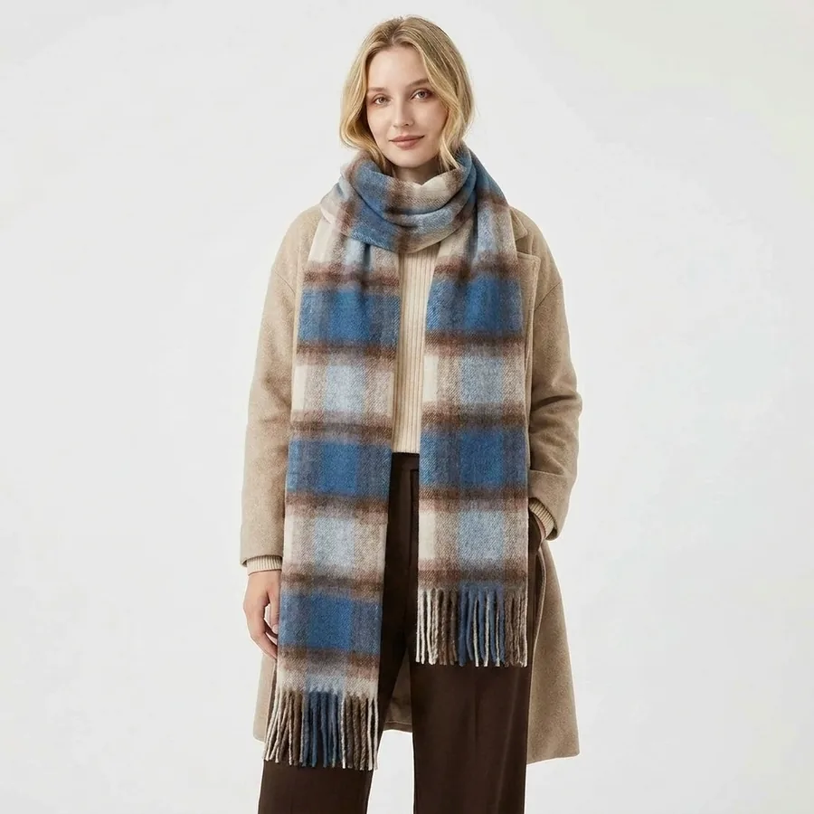 Polyester Plaid Scarf with Fringe view 2