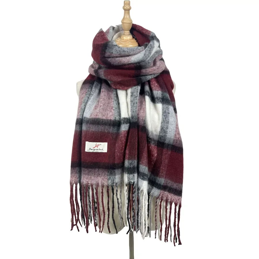 Polyester Plaid Scarf with Fringe view 6