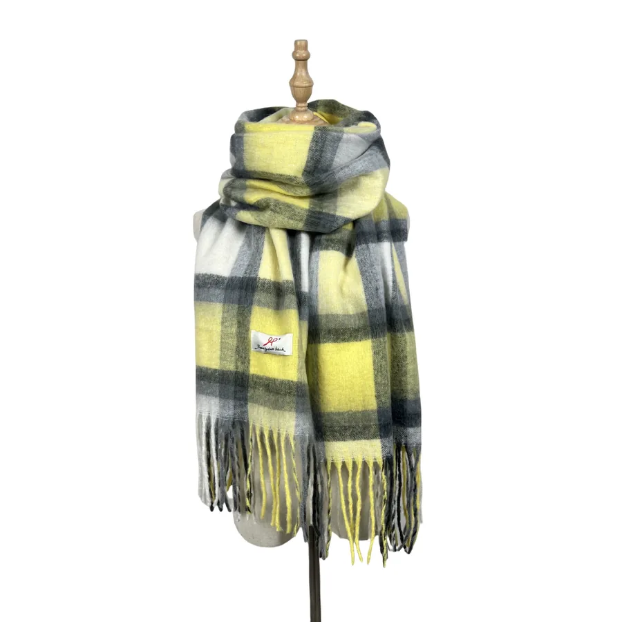 Polyester Plaid Scarf with Fringe view 7