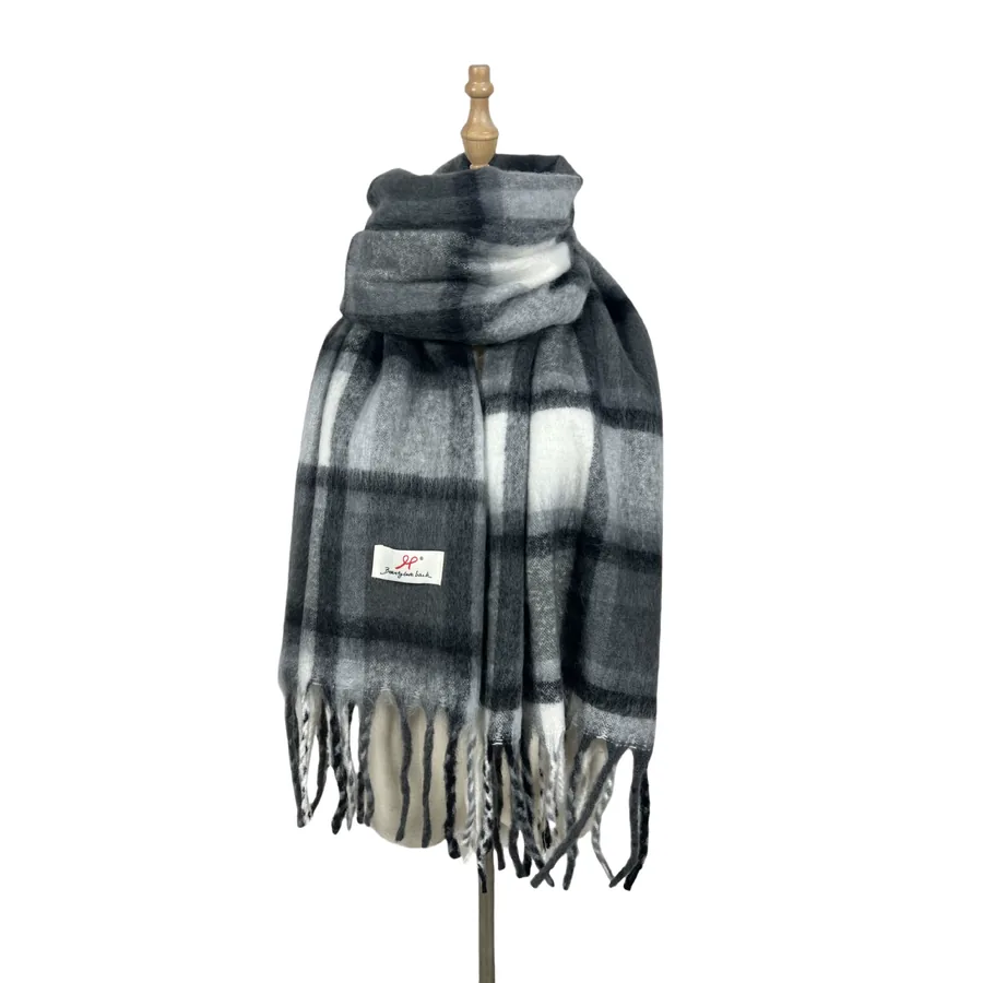 Polyester Plaid Scarf with Fringe view 8