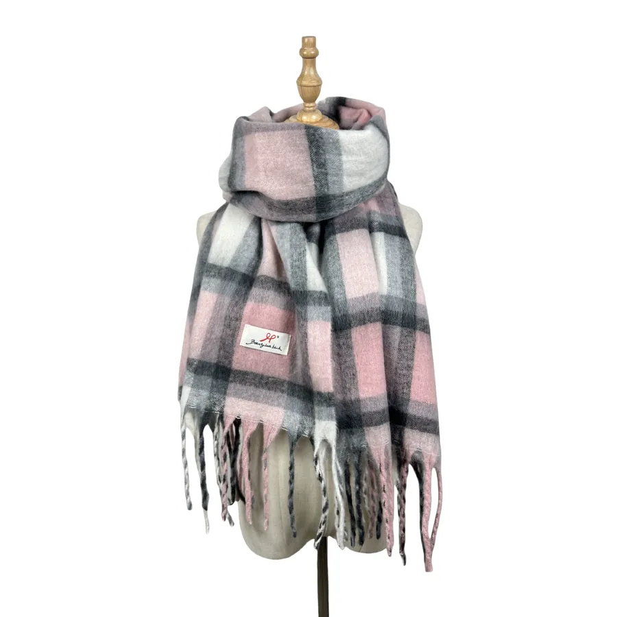 Polyester Plaid Scarf with Fringe view 9