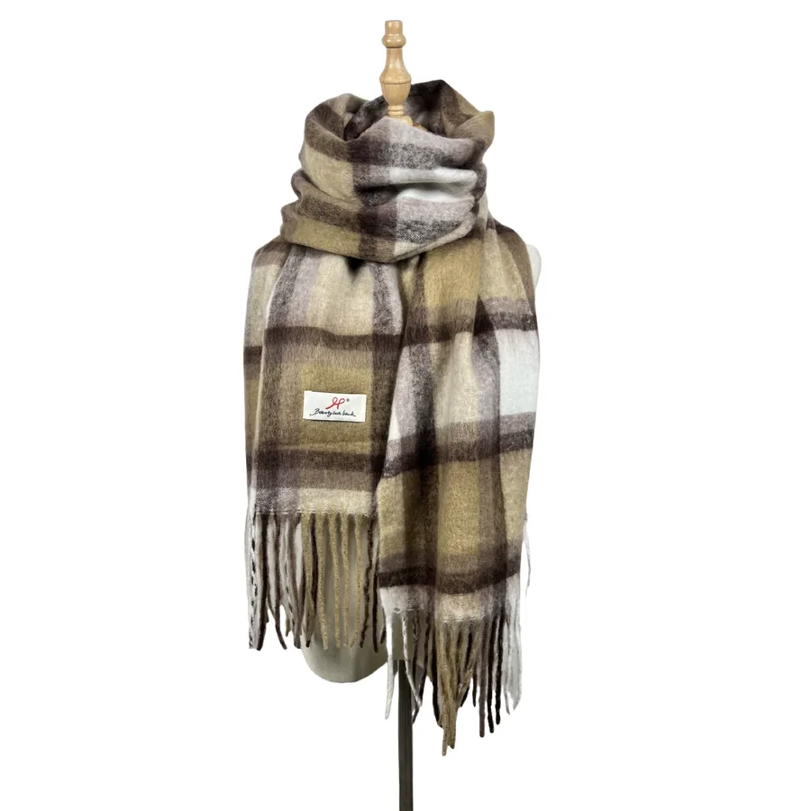 Polyester Plaid Scarf with Fringe view 10