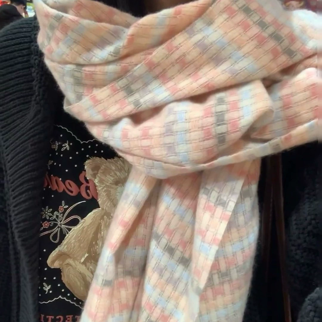 Plaid Faux Cashmere Scarf with Fringe view 4