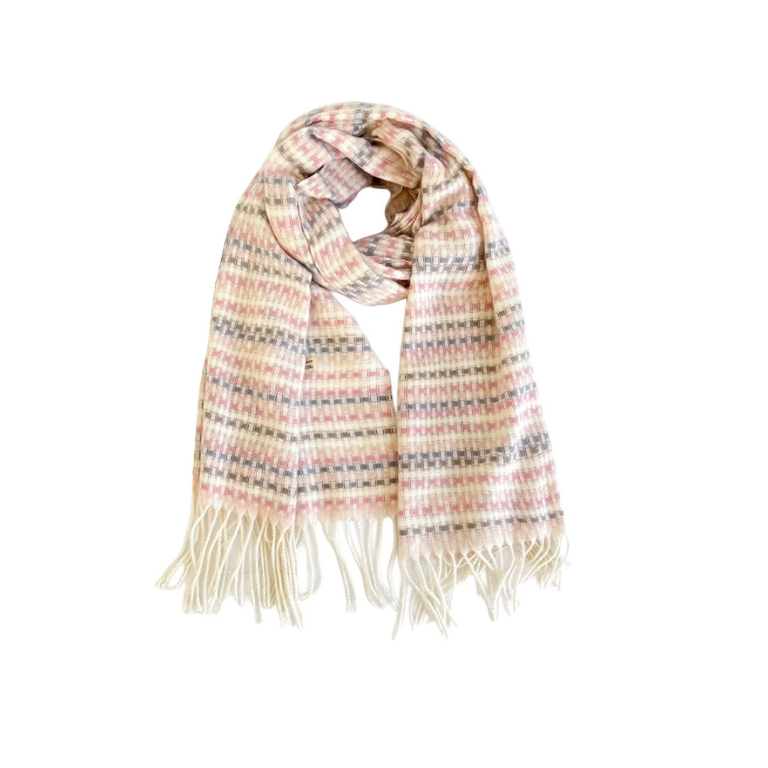Plaid Faux Cashmere Scarf with Fringe view 5