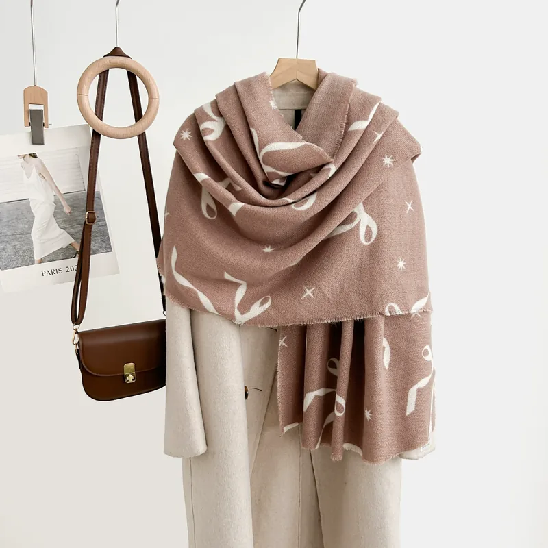 Faux Cashmere Scarf with Bow Print