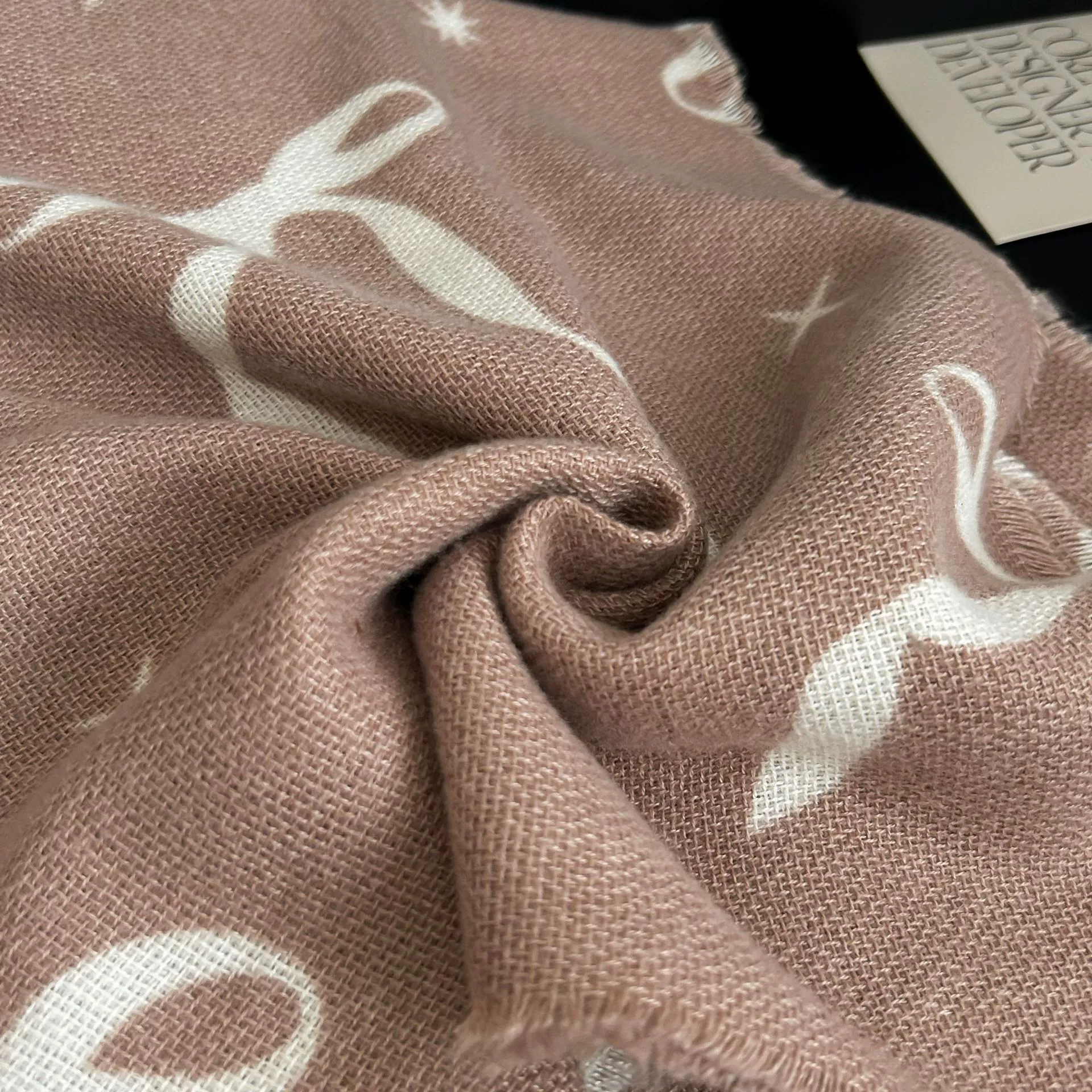 Faux Cashmere Scarf with Bow Print view 2