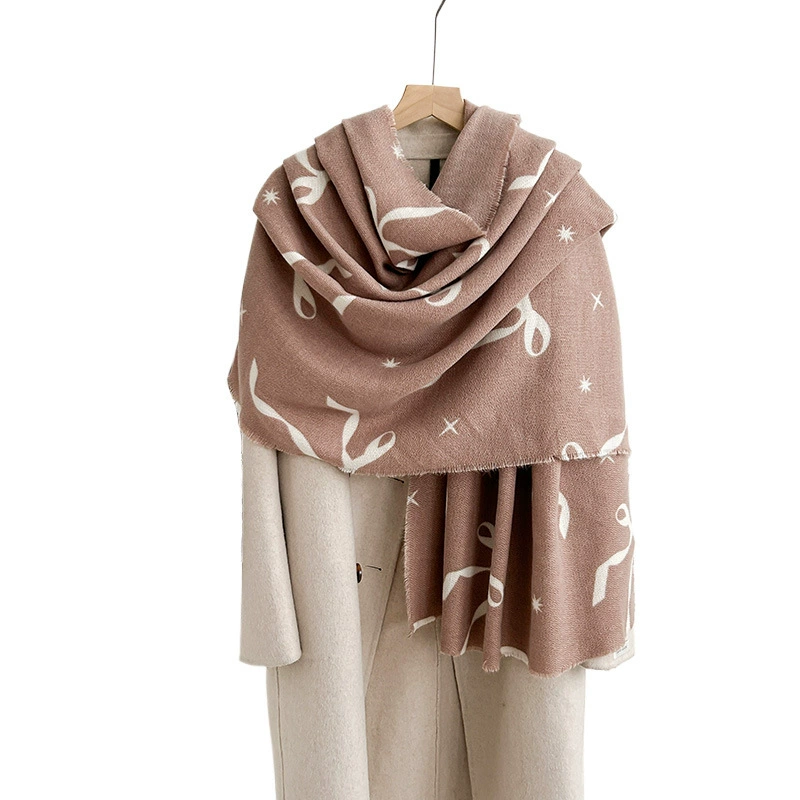 Faux Cashmere Scarf with Bow Print view 5