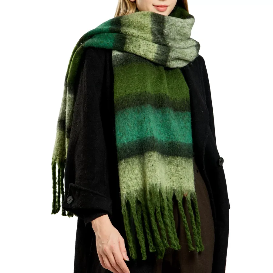 Polyester Stripe Scarf with Fringe