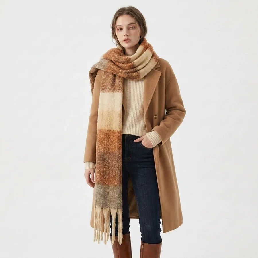 Polyester Stripe Scarf with Fringe view 2