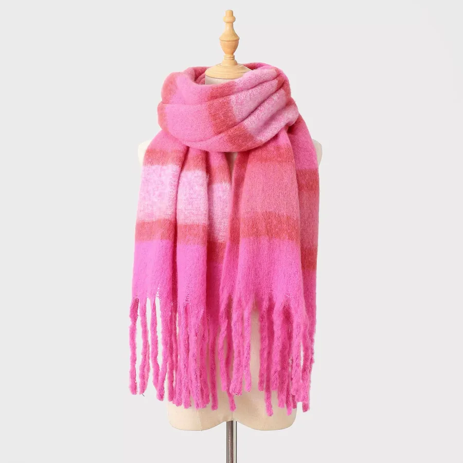 Polyester Stripe Scarf with Fringe view 7