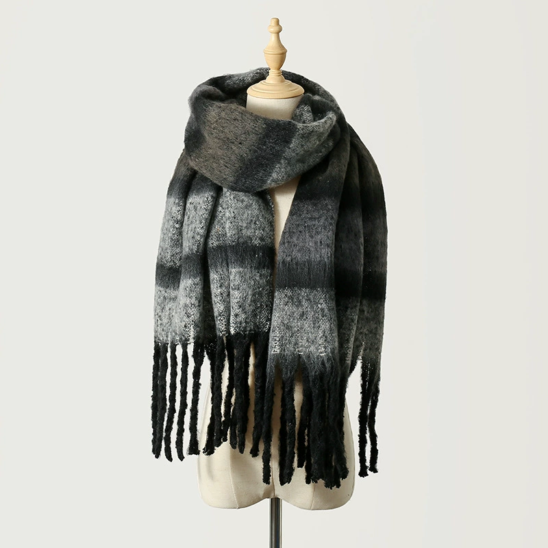 Polyester Stripe Scarf with Fringe view 9