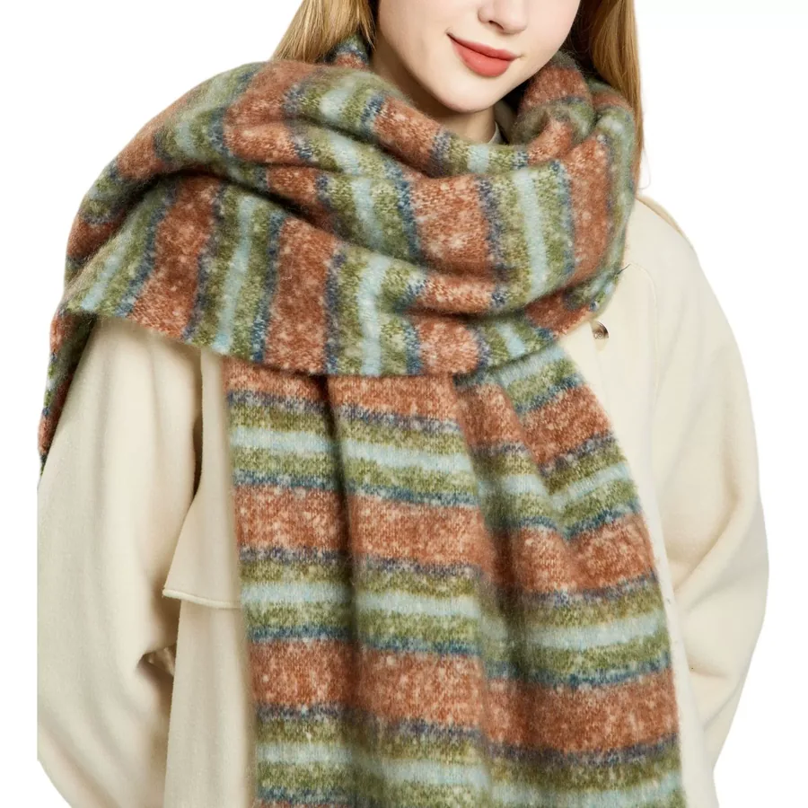 Polyester Mohair Stripe Scarf with Fringe view 4