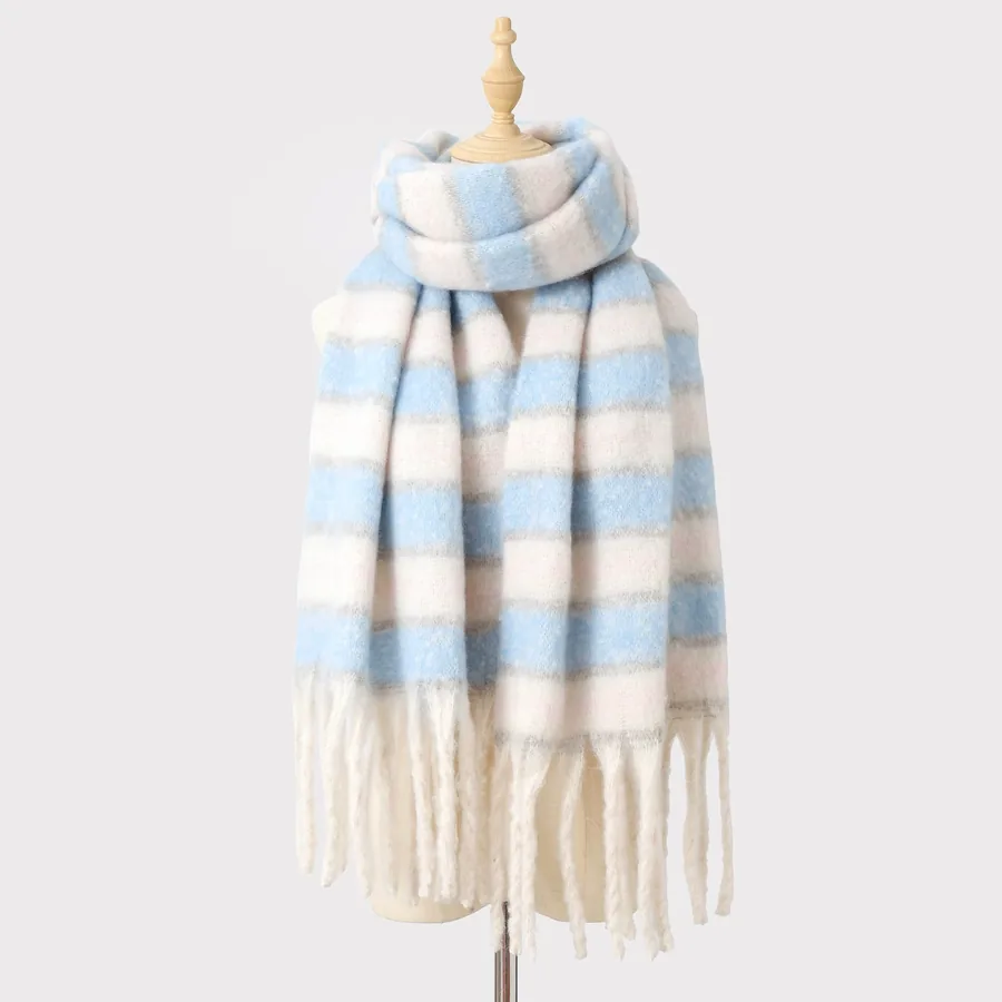 Polyester Mohair Stripe Scarf with Fringe view 6