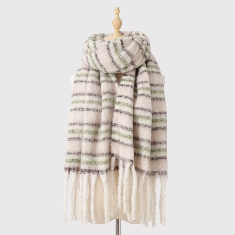 Polyester Mohair Stripe Scarf with Fringe view 7