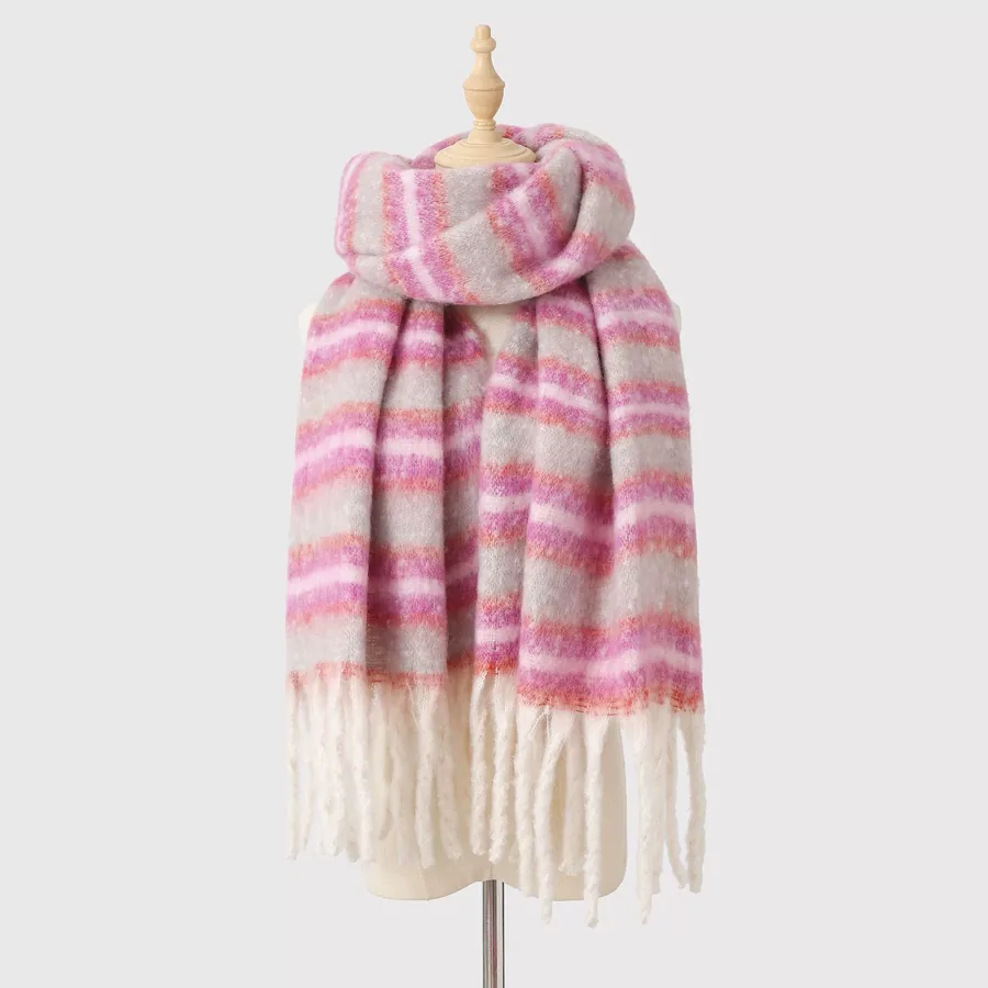 Polyester Mohair Stripe Scarf with Fringe view 8