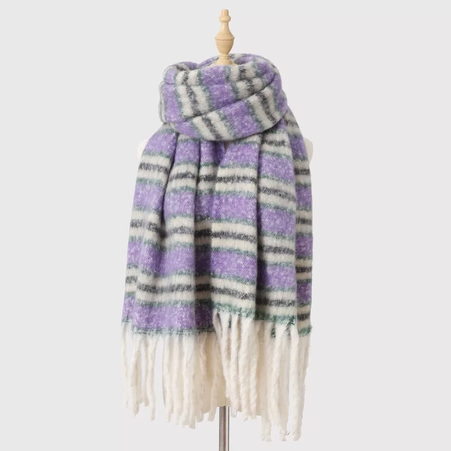 Polyester Mohair Stripe Scarf with Fringe view 10