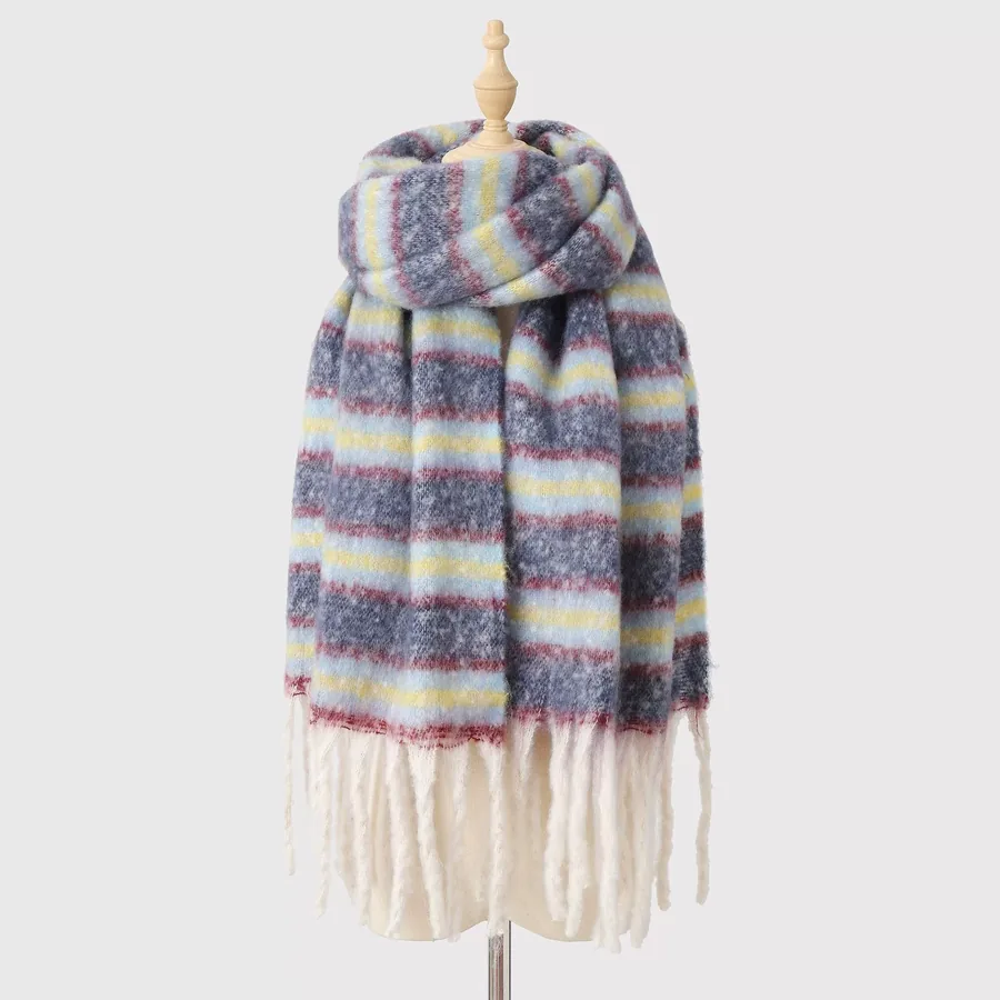 Polyester Mohair Stripe Scarf with Fringe view 11