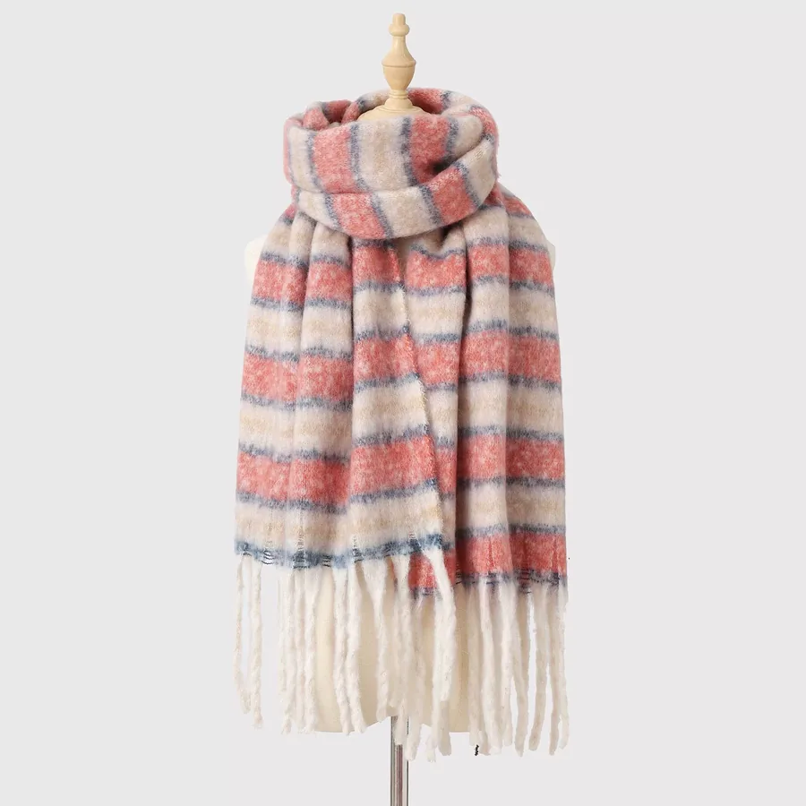 Polyester Mohair Stripe Scarf with Fringe view 12
