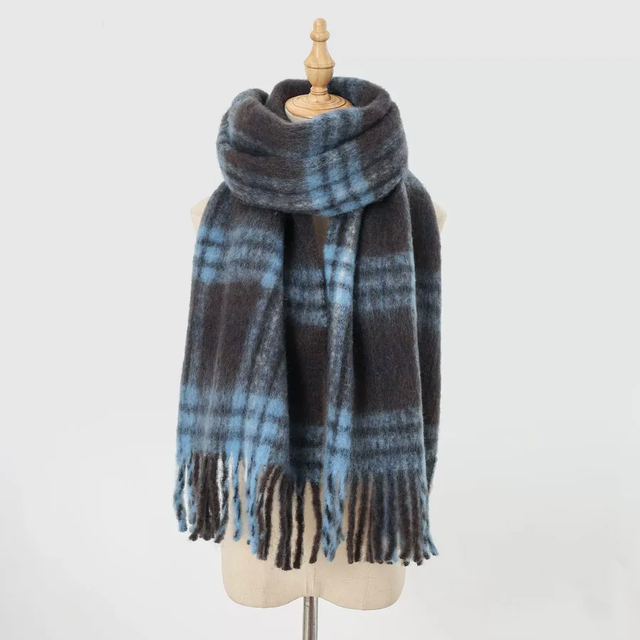 Wool Blend Plaid Scarf with Fringe view 6