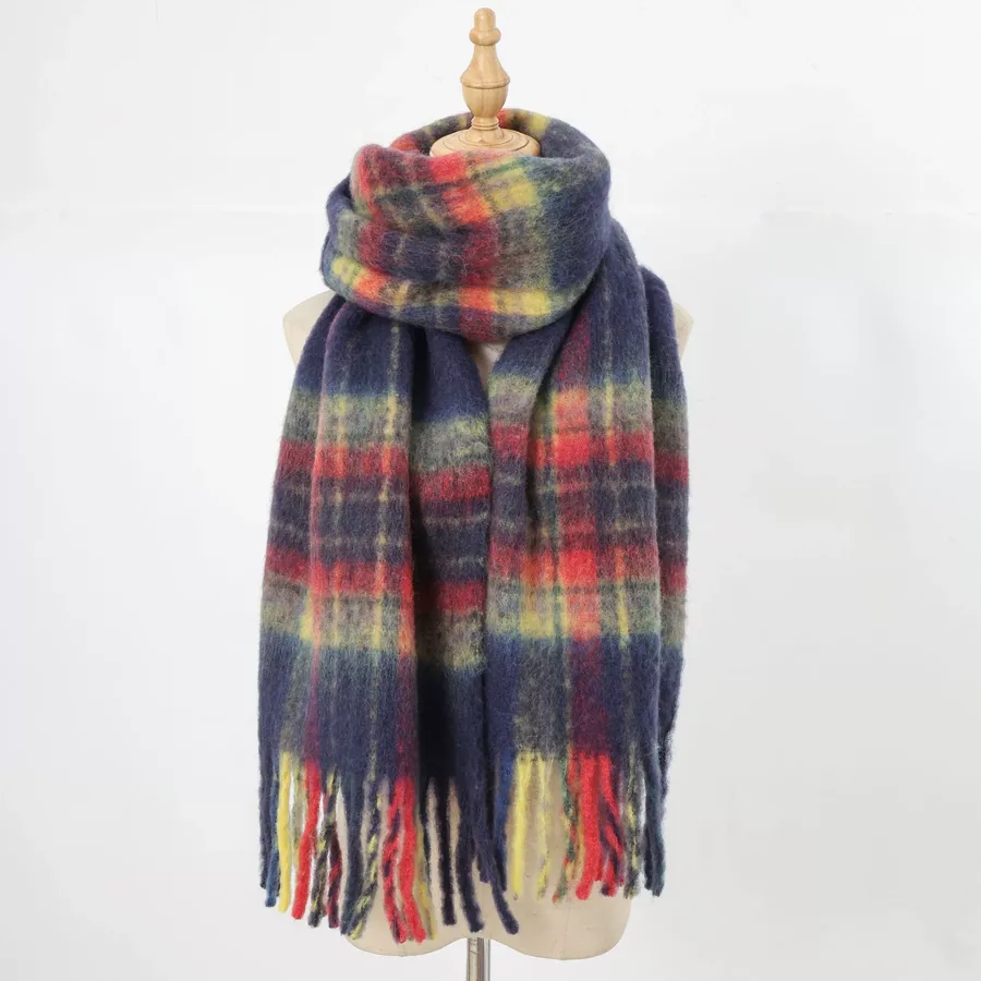 Wool Blend Plaid Scarf with Fringe view 8