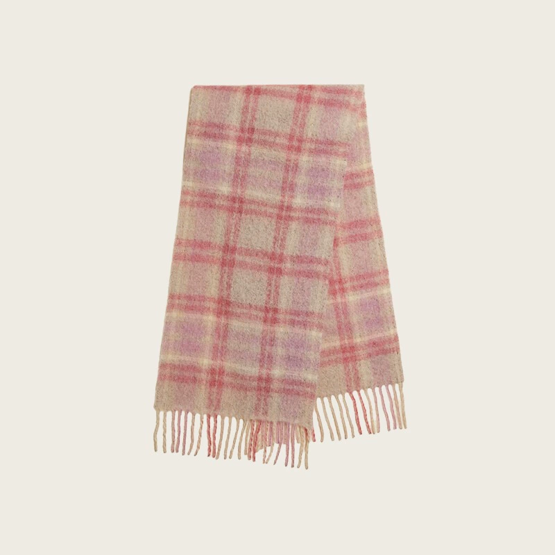 Wool Blend Plaid Scarf with Fringe view 10