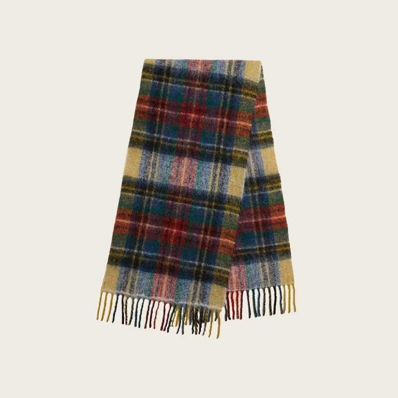 Wool Blend Plaid Scarf with Fringe view 11