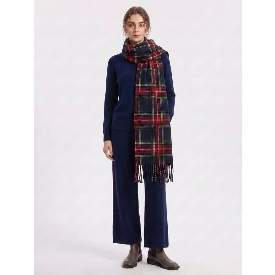 Acrylic Plaid Scarf with Fringe