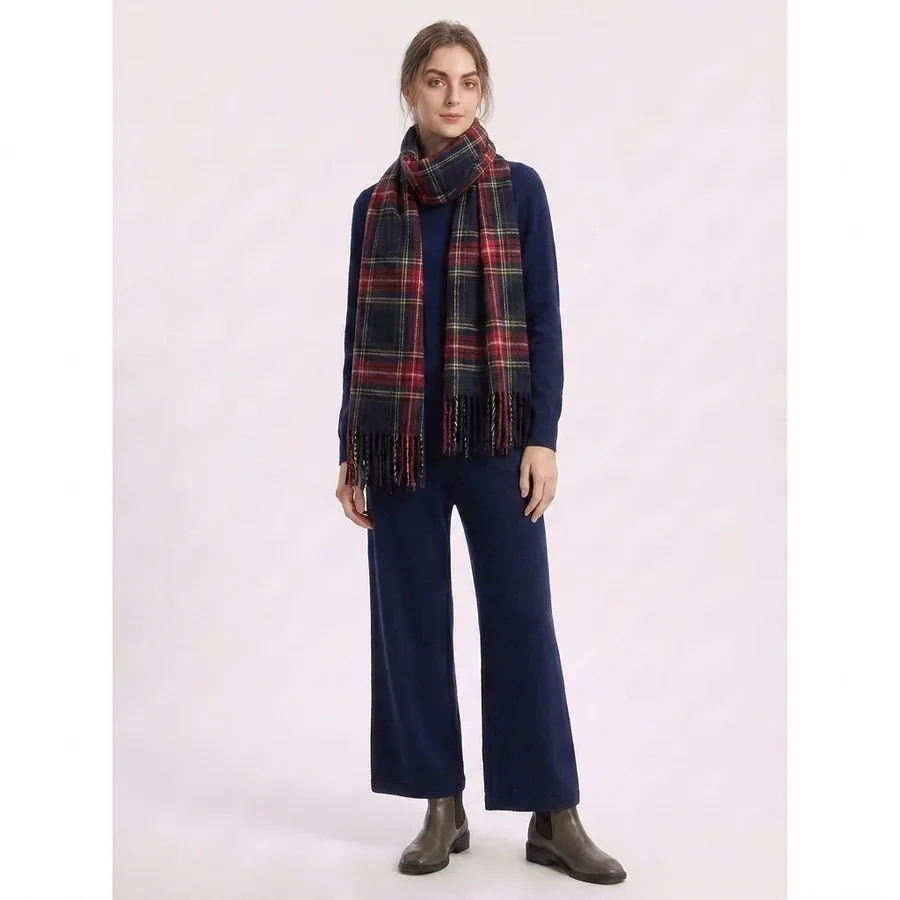 Acrylic Plaid Scarf with Fringe view 2